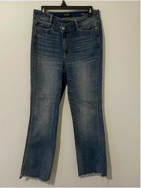 Judy Blue Dad Jeans Crossover Waistband Raw Hem Straight Leg Denim Size 9 29